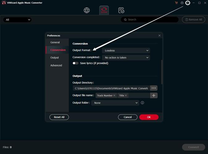 Choose Output Format and Settings