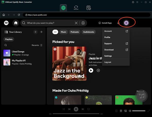 Launch ViWizard and log in to your Spotify account