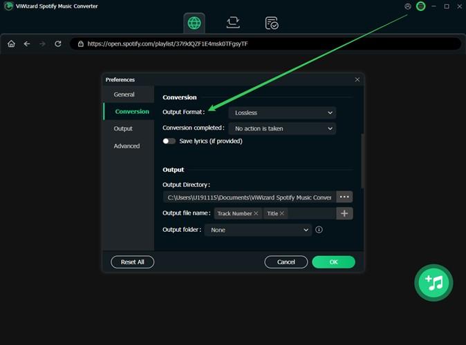 Set output preferences